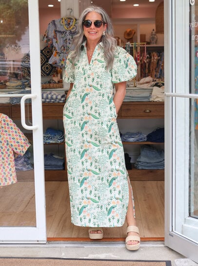 tcec green dress TCEC Green Striped Midi Dress