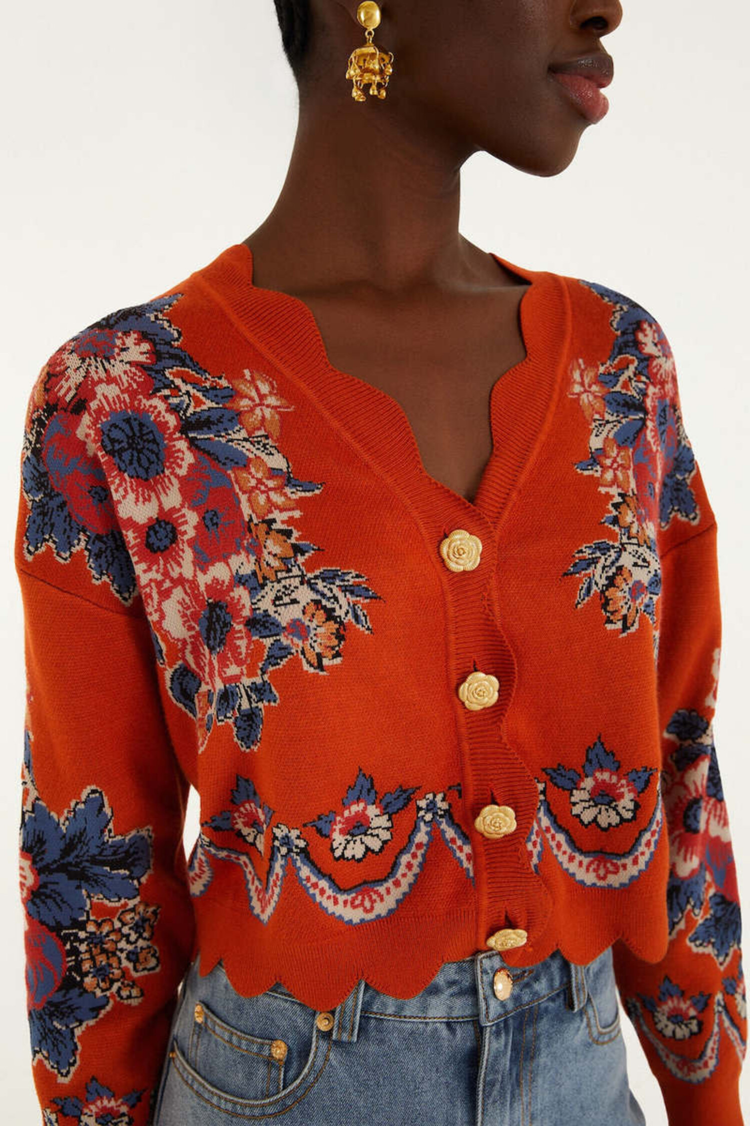 Farm Rio Victorian Floral Cardigan Sweater - Tulips in Little Rock
