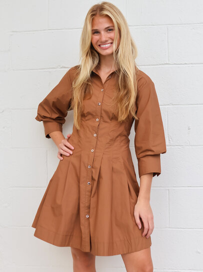 pinch brown dress Waist seam with gathers