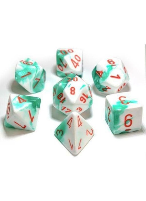 Chessex Gemini 7-Die Set Mint Green White / Orange