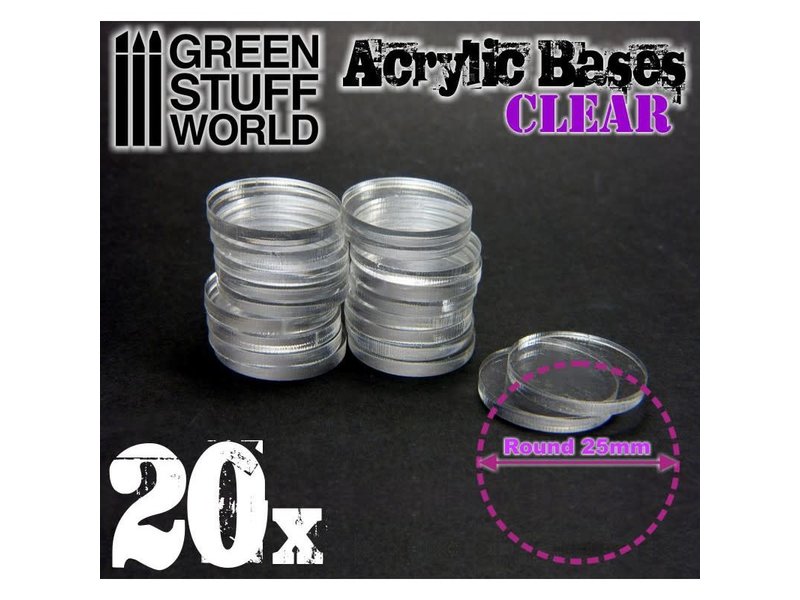 Green Stuff World GSW Acrylic Bases - Round 25 mm CLEAR