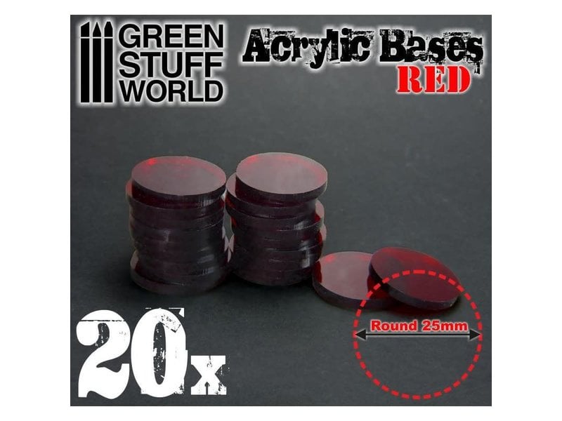 Green Stuff World GSW Acrylic Bases - Round 25 mm CLEAR RED