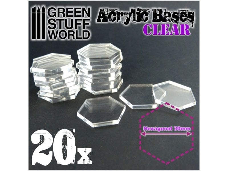 Green Stuff World GSW Acrylic Bases - Hexagonal 30 mm CLEAR