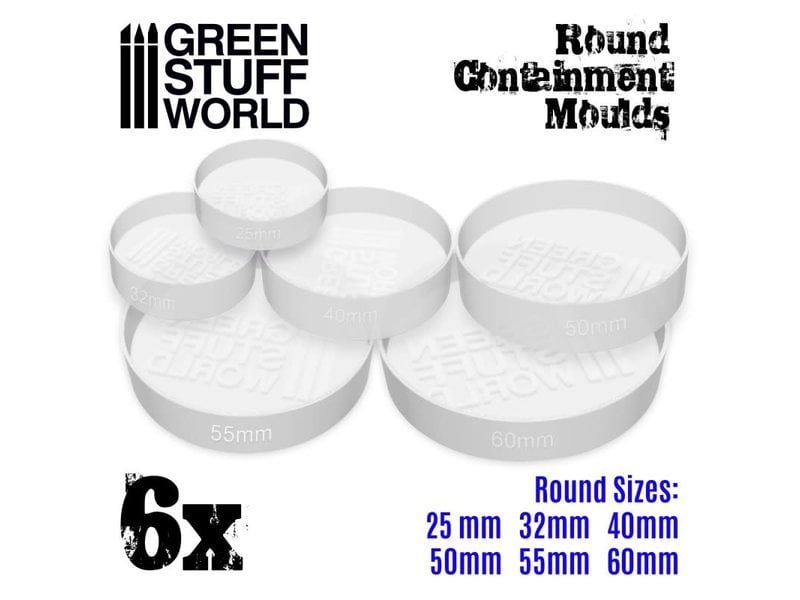 Green Stuff World GSW 6x Containment Moulds for Bases - Round