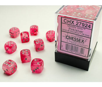 Ghostly Glow 36 * D6 Pink / Silver 12mm Chessex Dice (CHX27924)