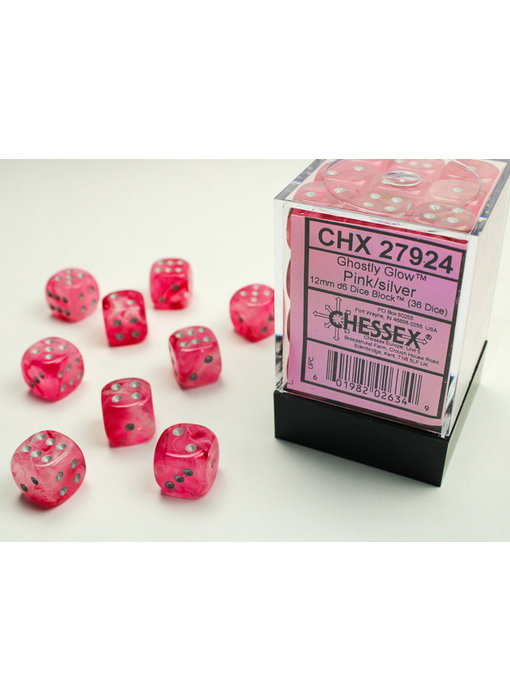 Ghostly Glow 36 * D6 Pink / Silver 12mm Chessex Dice (CHX27924)
