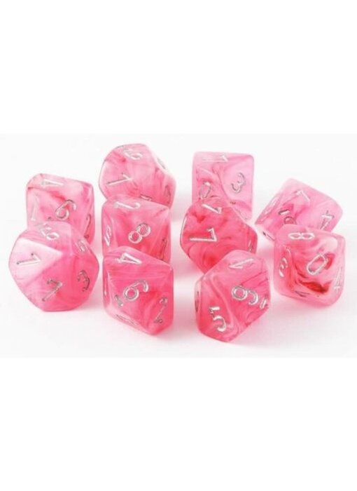 Ghostly Glow 10 * D10 Pink / Silver Chessex Dice (CHX27324)