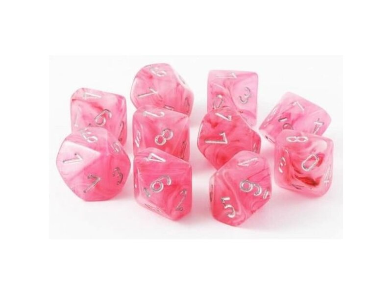 Chessex Ghostly Glow 10 * D10 Pink / Silver Chessex Dice (CHX27324)