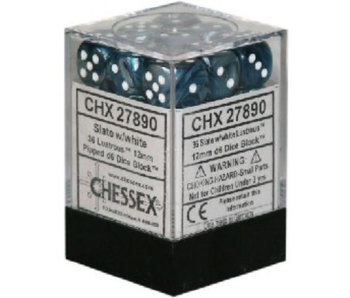Lustrous 36 * D6 Slate / White 12mm Chessex Dice (CHX27890)