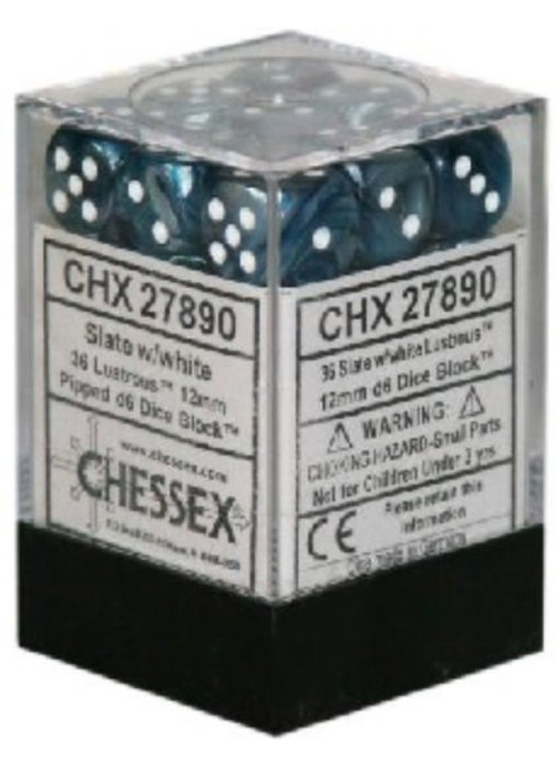 Lustrous 36 * D6 Slate / White 12mm Chessex Dice (CHX27890)