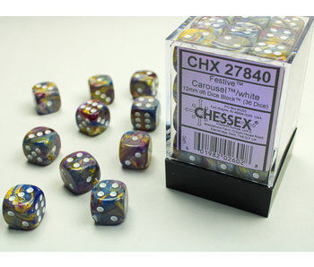 Festive 36 * D6 Carousel / White 12mm Chessex Dice (CHX27840)