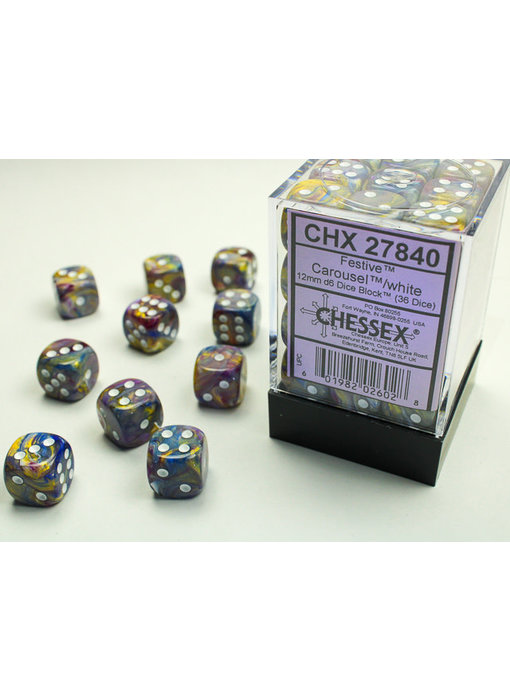 Festive 36 * D6 Carousel / White 12mm Chessex Dice (CHX27840)