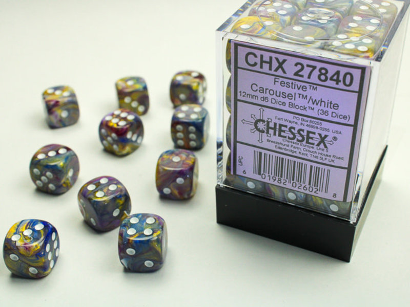 Chessex Festive 36 * D6 Carousel / White 12mm Chessex Dice (CHX27840)