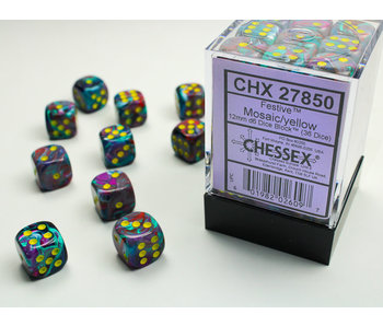 Festive 36 * D6 Mosaic / Yellow 12mm Chessex Dice (CHX27850)