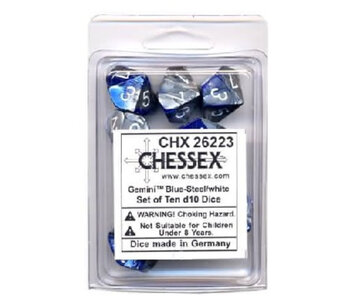 Gemini 10 * D10 Blue-Steel / White Chessex Dice (CHX26223)