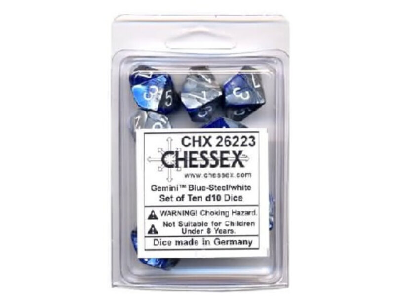 Chessex Gemini 10 * D10 Blue-Steel / White Chessex Dice (CHX26223)