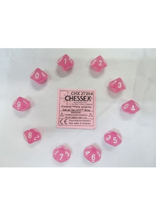 Frosted 10 * D10 Pink / White Chessex Dice (CHX27264)