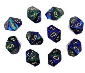 Gemini 10 * D10 Blue-Green / Gold Chessex Dice (CHX26236)