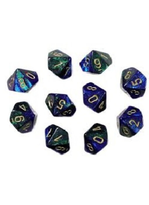 Gemini 10 * D10 Blue-Green / Gold Chessex Dice (CHX26236)