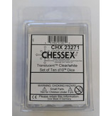 Chessex Translucent 10-Die Set D10 Clear W / White Chessex Dice (CHX23271)