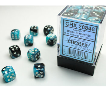 Gemini 36 * D6 Black-Shell / White 12mm Chessex Dice (CHX26846)