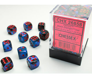 Gemini 36 * D6 Black-Starlight / Red 12mm Chessex Dice (CHX26858)