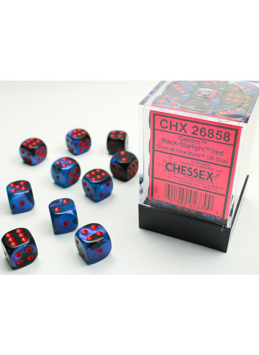 Gemini 36 * D6 Black-Starlight / Red 12mm Chessex Dice (CHX26858)