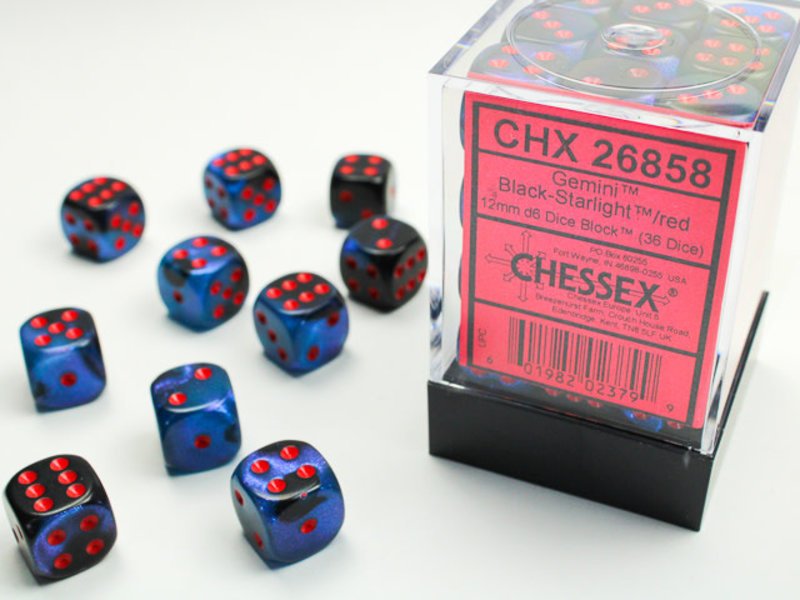 Chessex Gemini 36 * D6 Black-Starlight / Red 12mm Chessex Dice (CHX26858)