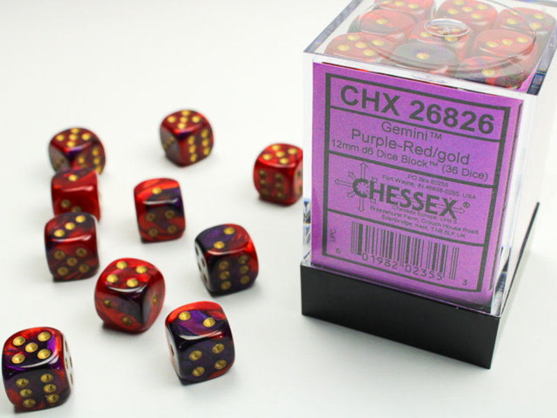 Chessex Gemini 36 * D6 Purple-Red / Gold 12mm Chessex Dice (CHX26826)