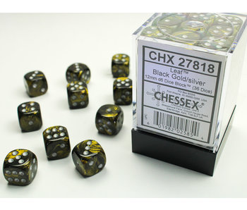 Leaf 36 * D6 Black Gold / Silver 12mm Chessex Dice (CHX27818)