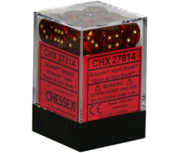 Scarab 36 * D6 Scarlet / Gold 12mm Chessex Dice (CHX27814)