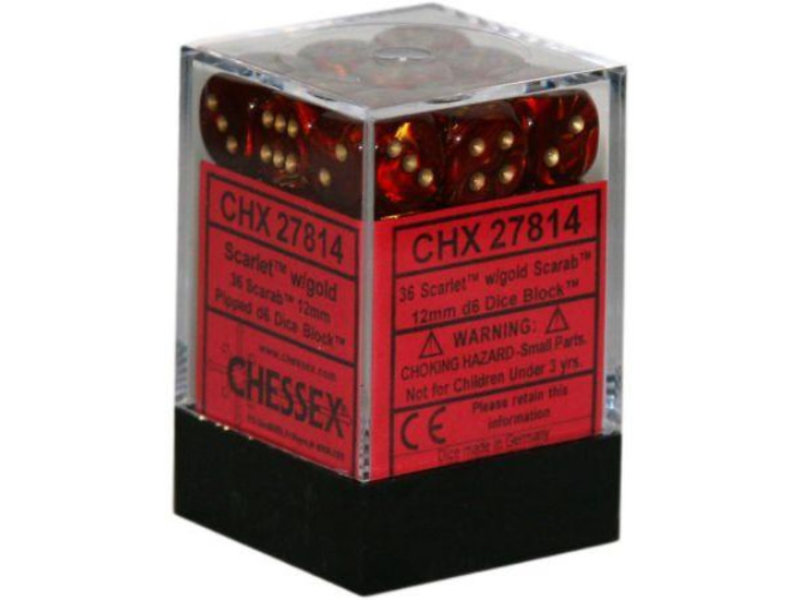 Chessex Scarab 36 * D6 Scarlet / Gold 12mm Chessex Dice (CHX27814)