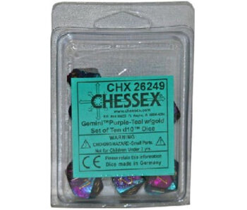 Gemini 10 * D10 Purple-Teal / Gold Chessex Dice (CHX26249)