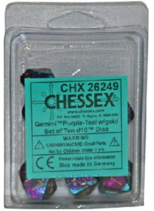 Gemini 10 * D10 Purple-Teal / Gold Chessex Dice (CHX26249)