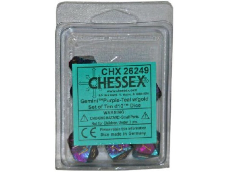 Chessex Gemini 10 * D10 Purple-Teal / Gold Chessex Dice (CHX26249)