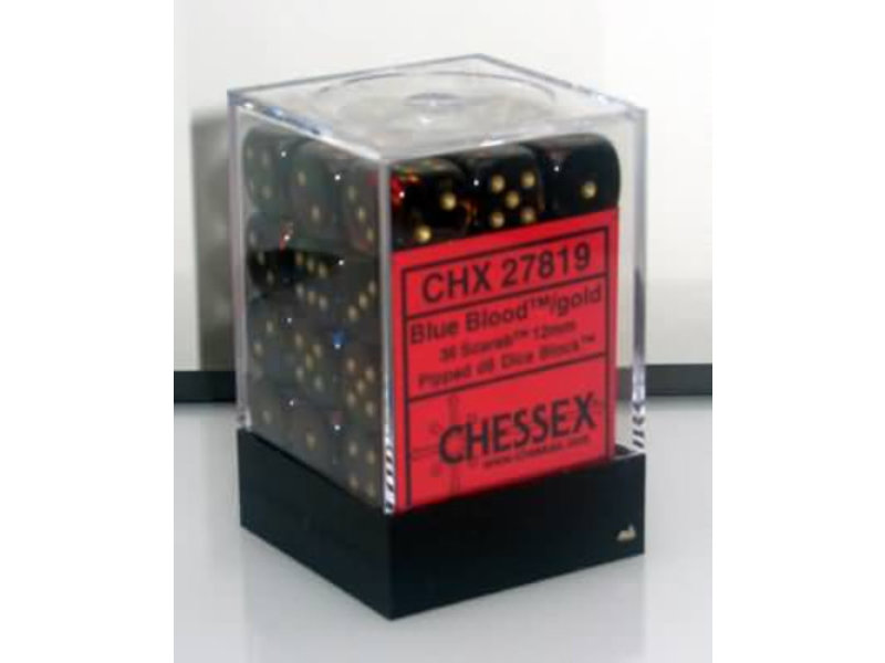 Chessex Scarab 36 * D6 Blue Blood / Gold 12mm Chessex Dice (CHX27819)