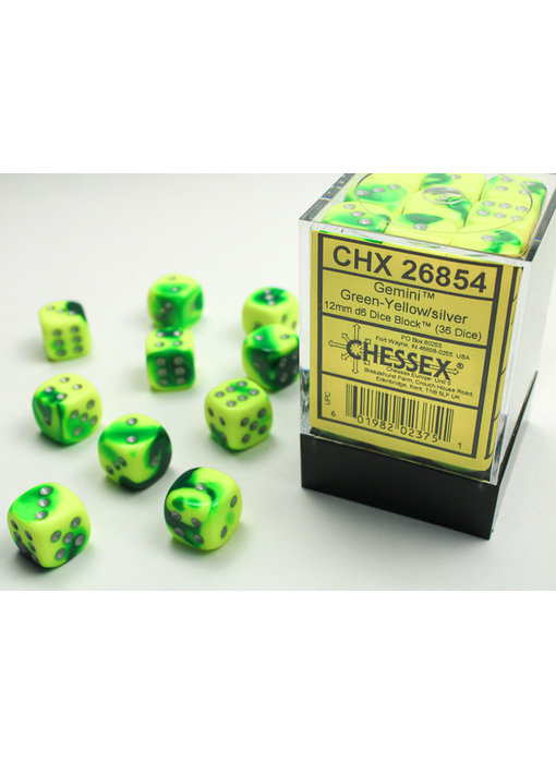 Gemini 36 * D6 Green-Yellow / Silver 12mm Chessex Dice (CHX26854)
