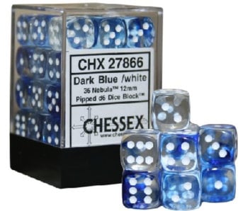 Nebula 36 * D6 Dark Blue / White 12mm Chessex Dice (CHX27866)