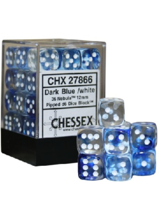 Nebula 36 * D6 Dark Blue / White 12mm Chessex Dice (CHX27866)