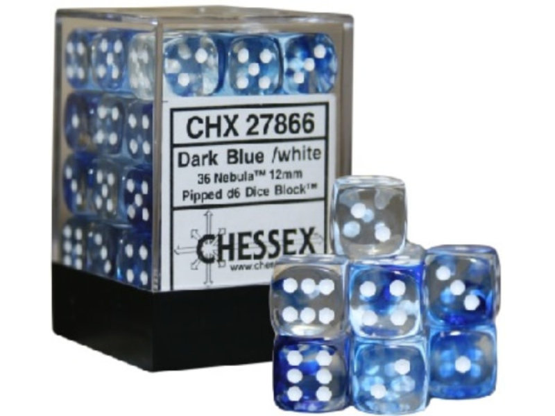 Chessex Nebula 36 * D6 Dark Blue / White 12mm Chessex Dice (CHX27866)