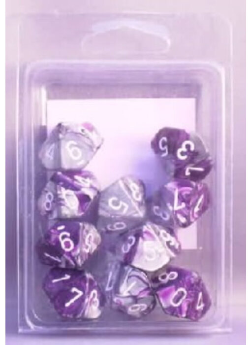 Gemini 10 * D10 Purple-Steel / White Chessex Dice (CHX26232)