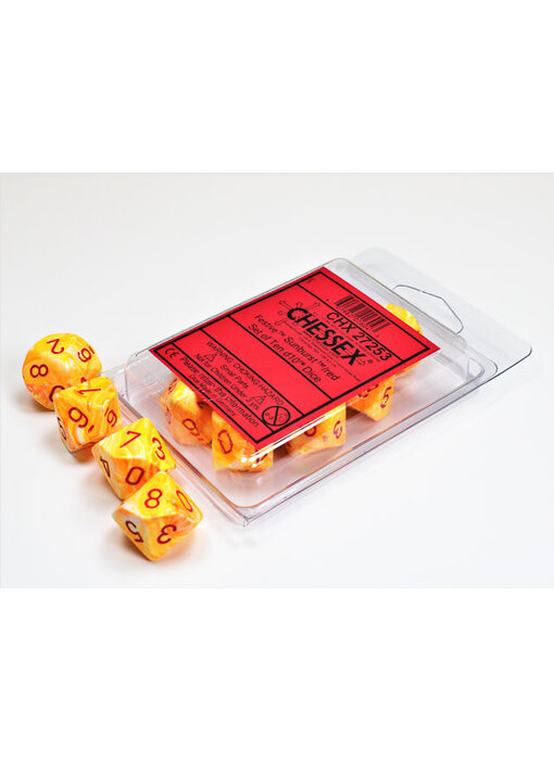 Festive 10 * D10 Sunburst / Red Chessex Dice (CHX27253)