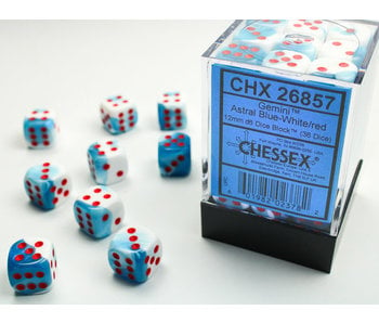 Gemini 36 * D6 Astral-Blue White / Red 12mm Chessex Dice (CHX26857)