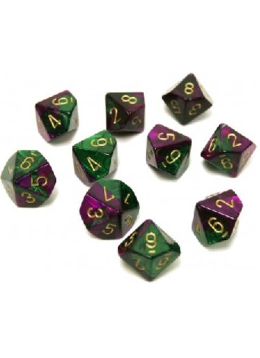 Gemini 10 * D10 Green-Purple / Gold Chessex Dice (CHX26234)