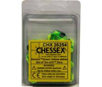 Gemini 10 * D10 Green-Yellow / Silver Chessex Dice (CHX26254)