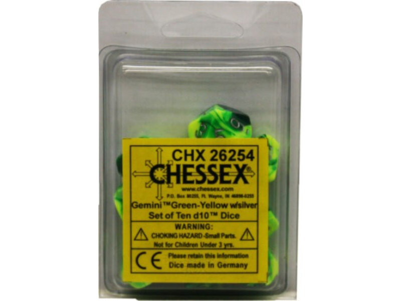 Chessex Gemini 10 * D10 Green-Yellow / Silver Chessex Dice (CHX26254)