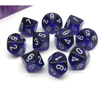 Translucent 10 * D10 Purple / White - New Version Chessex Dice (CHX23277)