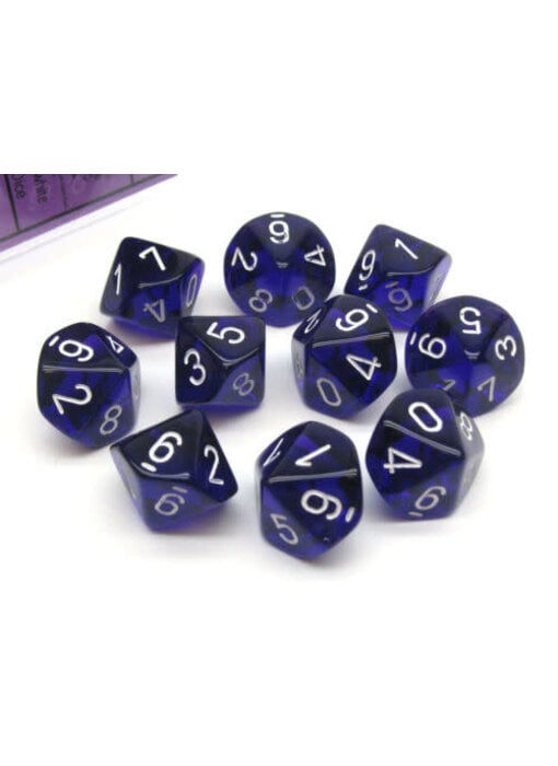 Translucent 10 * D10 Purple / White - New Version Chessex Dice (CHX23277)