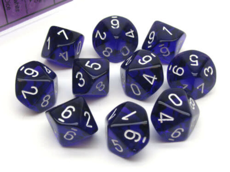 Chessex Translucent 10 * D10 Purple / White - New Version Chessex Dice (CHX23277)