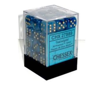 Phantom 36 * D6 Teal / Gold 12mm Chessex Dice (CHX27889)